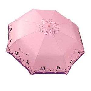 Windproof Compact Travel Folding Cute Cat Umbrella,Auto Open Close Pink - Picture 1 of 7