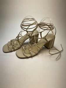 Mango MNG Women's Braided Straps Square Toe Ecru Sandals Sz 39-us 8.5 - Picture 1 of 9