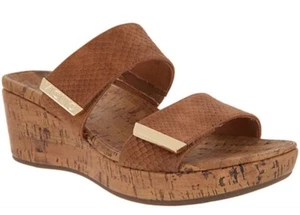 Vionic Pepper Cork-Wrapped Wedge Slip-On Sandals Orthotic Embossed Leather SZ 8 - Picture 1 of 11