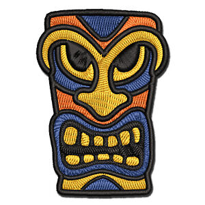 Hawaiian Tiki Head Multi-Color Embroidered Iron-On Patch Applique