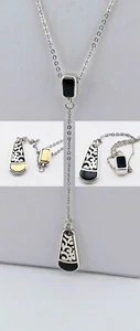 Brighton Reversible Necklace Y Tear Drop Pendant Black Gold Contempo #502 - Picture 1 of 6