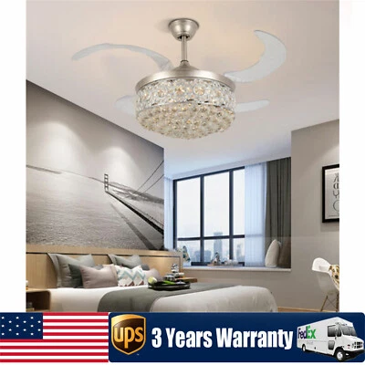 42" Crystal Invisible Ceiling Fan Light LED Chandelier Ceiling Lamp with Remote - Image 1 of 4