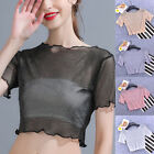 Womens Sexy Mesh Lace Top Sheer See Through Crop T-Shirt Blouse Tee Tops Casual