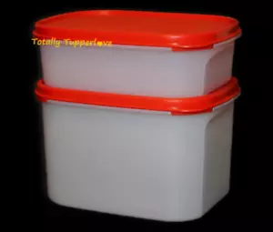 Tupperware #1 #2 Mini Rectangles Modular Mates 3.5 & 8 Cups Red Vintage NOS - Picture 1 of 2