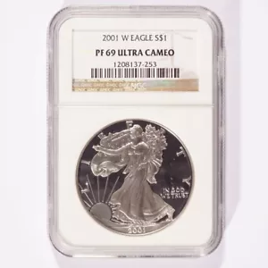 2001-W Silver American Eagle Proof Dollar NGC PF69 Ultra Cameo - Picture 1 of 2