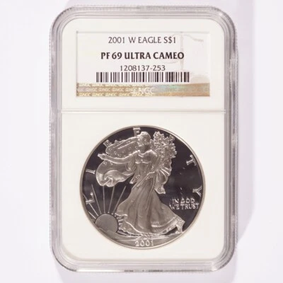 2001-W Silver American Eagle Proof Dollar NGC PF69 Ultra Cameo - Image 1 of 2