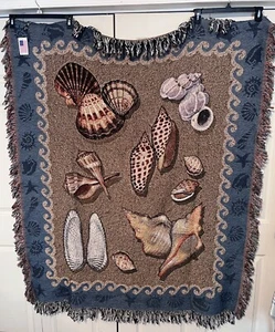 Manual Woodworkers & Weavers "SANIBEL SEASHELL" Tapestry Cotton Throw 50X60” New - Picture 1 of 9