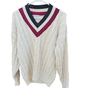 Maglione vintage anni 90 uomo ASH CREEK maglia cavo tennis cricket righe scollo a V taglia L - Foto 1 di 15
