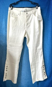 Denim 24/7 Damenhose elfenbeinfarben Ramie Leinenmischung silberne Knöpfe Stretch 18W neu mit Etikett - Bild 1 von 11