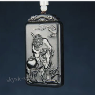 CERTIFIED 72g 100% NATURAL HOTAN BLACK JADE HAND CARVED ZHONG KUI PENDANT - Image 1 of 4