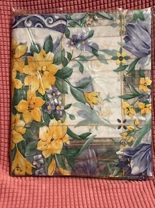 NEU Vintage 50er Jahre Vinyl Duschvorhang Blumen 🙂 🙂 gelb lila, 70 x 72"" USA - Bild 1 von 11