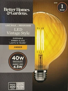 40-Watt Vintage Style Clear Amber Glass G40 LED Globe Light - 5-inch Diameter - Picture 1 of 2