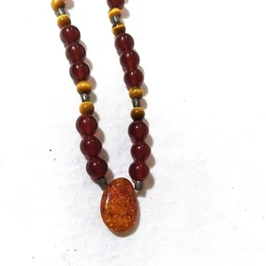 Vintage Red Carnelian Tiger eye Amber Bead Choker Necklace Estate 18" - Picture 1 of 6