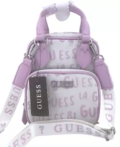 GUESS LOGO MINI CROSSBODY SHOULDER BAG HANDBAG Lilac White • AUTHENTIC New BNWT - Picture 1 of 19