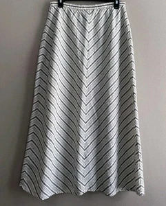 Western Boho Maxi Skirt Linen Blend For Cynthia Cream Blue Stripe Womens XL - Picture 1 of 7