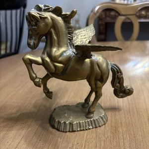 VINTAGE SOLID BRASS PEGASUS FLYING HORSE 6.5"H 2 lb HEAVY GREEK MYTHOLOGY STATUE - Picture 1 of 14