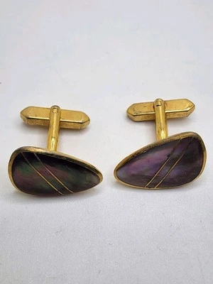 Vintage Gold Tone Metal And Abalone Asymmetrical Classic Gold Tone Metal... - Image 1 of 4