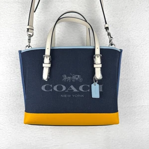 NUEVO Bolso de Mano Coach C4085 Mollie 25 Bandolera Bolso de 2 Vías Cartera Plateado Denim Ocre - Imagen 1 de 12