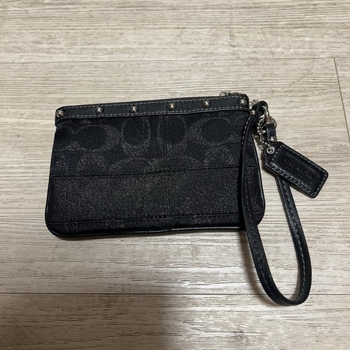 Borsa da polso vintage autentica Coach nera firmata jacquard shimmer metallizzata ottime condizioni