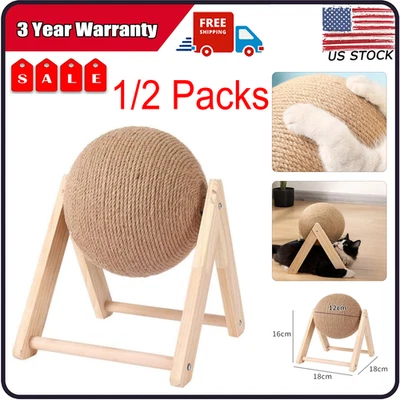 Juguete rascador para gatos sisal natural mascota bola rascadora juguete interactivo madera maciza Foto 1 de 4