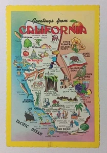 Greetings From California Map Continental Postcard Unposted - Picture 1 of 3