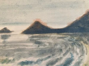 Beautiful Drawing 1960 Painting Paper Watercolour Landscape Sea to Identify Art - Picture 1 of 7