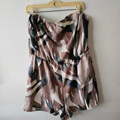 3X brown & green floral strapless romper - Image 1 of 3