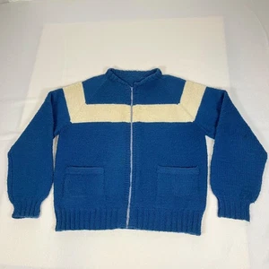 Vintage Cowichan Stripe 40s 50s Cardigan Sweater Mens Full Zip Hand Knit Talon - Picture 1 of 13