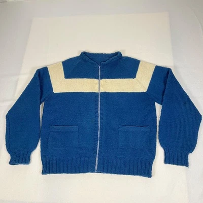 Vintage Cowichan Stripe 40s 50s Cardigan Sweater Mens Full Zip Hand Knit Talon - Image 1 of 4