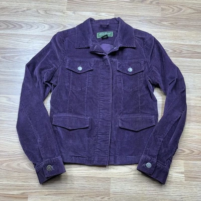 Chaqueta Eddie Bauer Mujer Pequeña Púrpura Pana Botón Frontal Bolsillos Utilitarios Foto 1 de 4