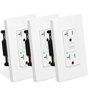 GFI GFCI Toma 20 Amp Autoprueba Dúplex Receptáculo Indicador LED ETL con Placa × 3 - Imagen 1 de 12