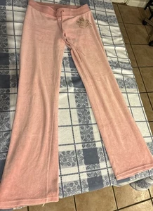 Juicy Couture Gr. S Y2K Vintage Pink Velour Trainingsanzug Schlagbein Bling Logo Hose - Bild 1 von 9