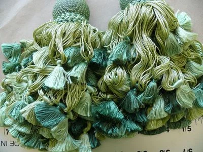 Scalamandre Vichy 100% Silk Double Tie Back Grass Greens Each MSRP USD440 - Image 1 of 4