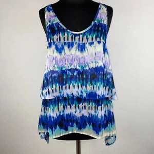 Rock & Republic Damen M Gemustert Gestuft Flowy Shark Bite Saum Tunika Tank Top OT - Bild 1 von 7