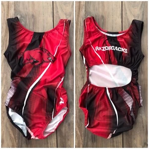 Leotard ginnastica nuovo con etichette University Arkansas Razorbacks Red College schiena morbida aperta - Foto 1 di 3