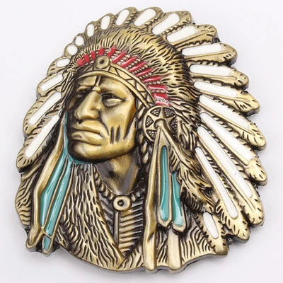 Indian Warrior Chief Belt Buckle Western Cowboy Native American (IW-05) - Image 1 of 2