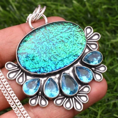 Ciondolo gioiello fatto a mano con pietra preziosa in argento sterling 925 op... - Immagine 1 di 4