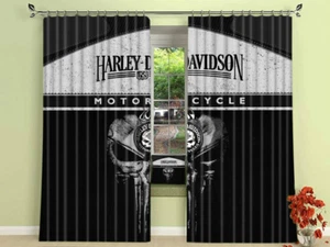 Legendary Motorcycles Harley Davidson Decoration With Skull Window Curtains - Picture 1 of 4