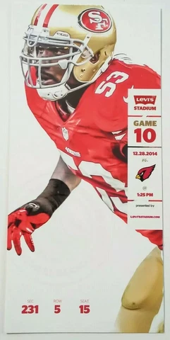 2014 San Francisco 49ers Arizona Cardinals NFL Football Full Ticket Stub Cover