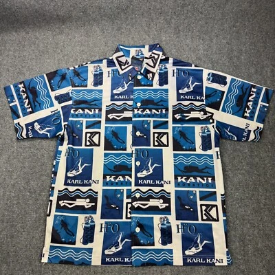 Винтажная мужская рубашка Karl Kani большой синий принт для плавания и дайвинга - Изображение 1 из 4