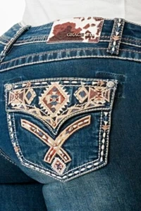 Grace in LA Aztekisch bestickte Damenjeans mit Kunsttaschen verschönern Bootcut - Bild 1 von 3