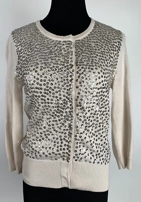 Suéter de la Casa Blanca Mercado Negro Mujer Cárdigan Pequeño Marfil Dorado Lentejuelas Forrado Foto 1 de 4