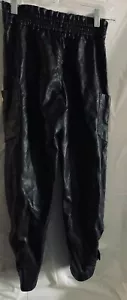 girls habitual kids Faux Black Leather Cargo Pants With Gold Buttons - Picture 1 of 4