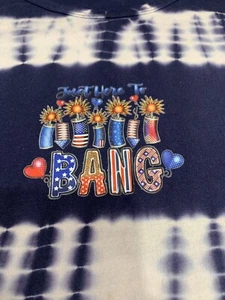 July 4 Fireworks Women’s Blue Tank T-shirt Size Large Just Here To Bang - Picture 1 of 19