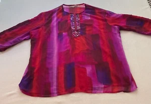 Blusa Top Peter Nygard Mujer 3X Multicolor Geométrica Manga 3/4 Lentejuelas Transparentes - Imagen 1 de 8