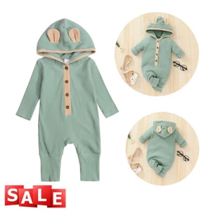 Newborn Baby Romper Jumpsuit Boy Girl Kid Knitted Hooded Bodysuit Clothes Outfit - Picture 1 of 9
