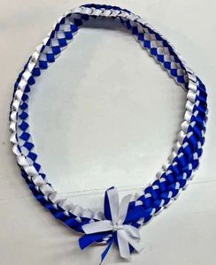 Brand New 2.5" Wide 53"Long Braided Satin Money Hawaiian Lei Royal Blue & White - Picture 1 of 11