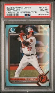 2022 Bowman Draft #BDC127 Coby Mayo Chr-Sky Blue Refractor PSA 10 - Picture 1 of 2
