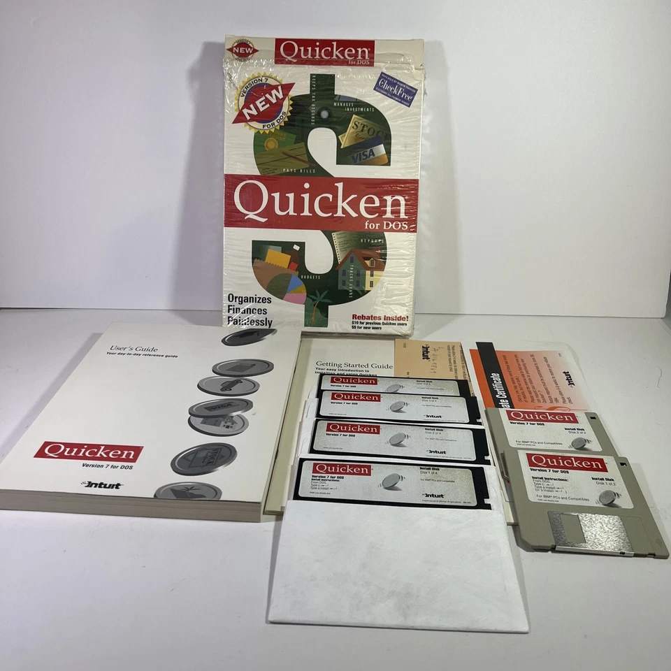 Quicken for DOS,  Version 7, Includes  3.5" & 5 1/4" Floppy Disks & Manual - Image 1 of 4