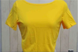 Sexy Yellow Backless Short Sleeve O Neck Tank Top Semi Sheer T-shirt - Picture 1 of 6